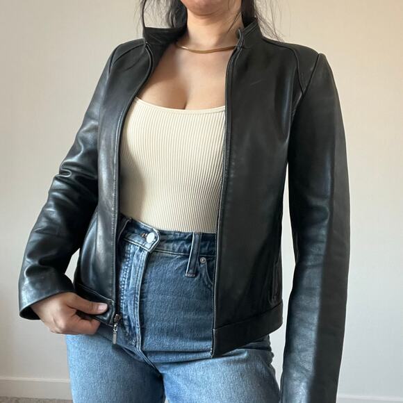 100% Lambskin Leather Black Fitted Jacket Grunge Biker Moto Jacket - Picture 15 of 15